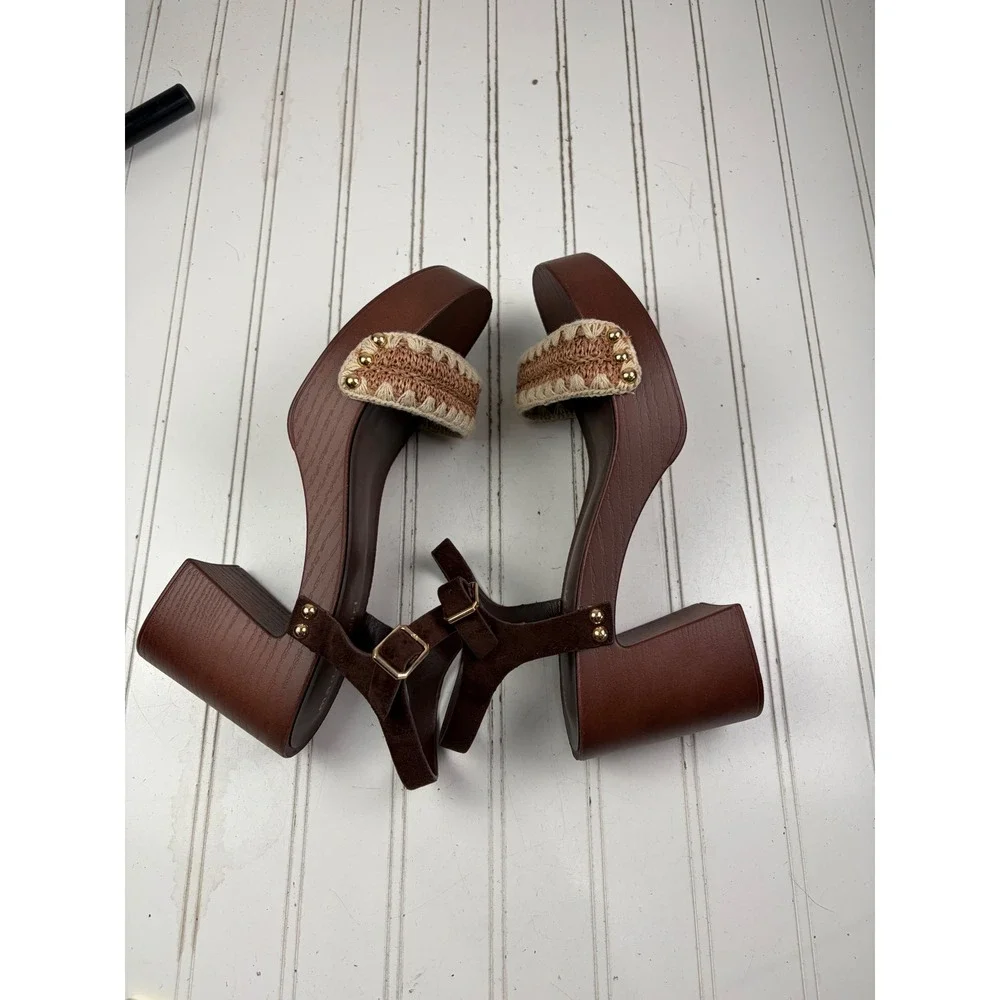 Madden Girl Vintage Y2K Boho Brown Woven Platform Sandals Women's Size 9.5